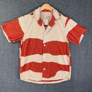 OAS Terry Cloth Shirt Men Large Button Up Cotton Short Sleeve Resortwear NEW